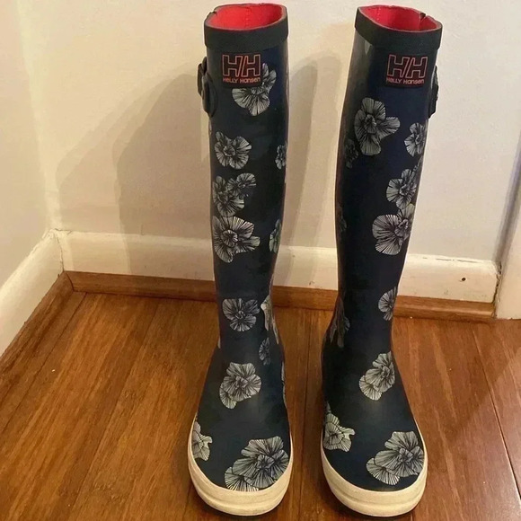 Helly Hansen new blue floral tall rain boots size 6 - Picture 2 of 8